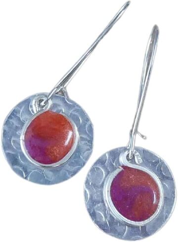 Handmade Lightweight 2 Tone Pink Orange Resin Small Disc Drop Dangle Earrings in Kuwait