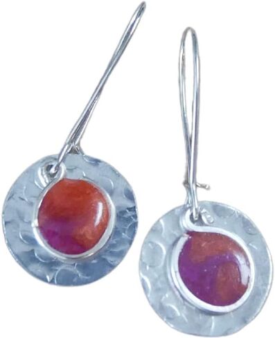 Handmade Lightweight 2 Tone Pink Orange Resin Small Disc Drop Dangle Earrings in Kuwait