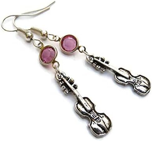 Violin Birthstone Earrings, Personalized Music Earrings, Cello Viola Charms, Upright Bass Musical Instrument Jewelry in Kuwait
