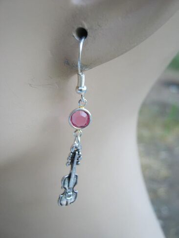 Violin Birthstone Earrings, Personalized Music Earrings, Cello Viola Charms, Upright Bass Musical Instrument Jewelry in Kuwait