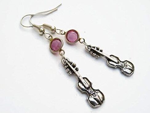 Violin Birthstone Earrings, Personalized Music Earrings, Cello Viola Charms, Upright Bass Musical Instrument Jewelry in Kuwait