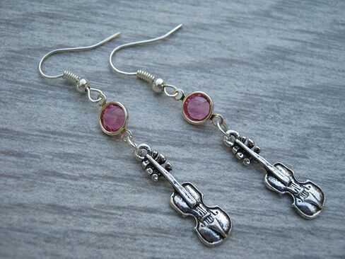 Violin Birthstone Earrings, Personalized Music Earrings, Cello Viola Charms, Upright Bass Musical Instrument Jewelry in Kuwait