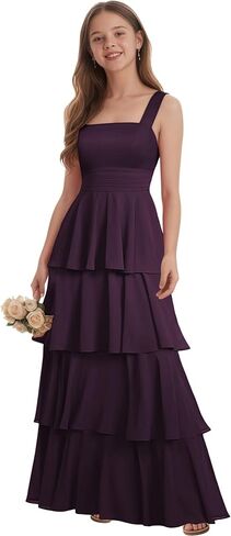 Tiered Chiffon Junior Bridesmaid Dresses for Teen Girls Long Flower Girl Dress Spaghetti Straps Girls Prom Dress in Saudi Arabia