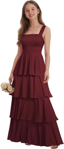 Tiered Chiffon Junior Bridesmaid Dresses for Teen Girls Long Flower Girl Dress Spaghetti Straps Girls Prom Dress in Saudi Arabia