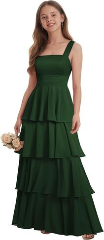 Tiered Chiffon Junior Bridesmaid Dresses for Teen Girls Long Flower Girl Dress Spaghetti Straps Girls Prom Dress in Saudi Arabia