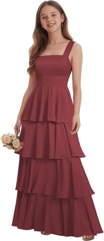 Tiered Chiffon Junior Bridesmaid Dresses for Teen Girls Long Flower Girl Dress Spaghetti Straps Girls Prom Dress in Saudi Arabia