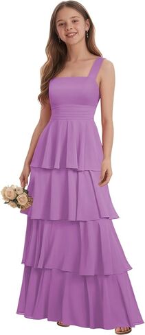 Tiered Chiffon Junior Bridesmaid Dresses for Teen Girls Long Flower Girl Dress Spaghetti Straps Girls Prom Dress in Saudi Arabia