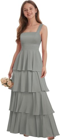 Tiered Chiffon Junior Bridesmaid Dresses for Teen Girls Long Flower Girl Dress Spaghetti Straps Girls Prom Dress in Saudi Arabia