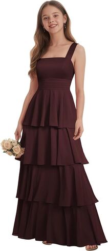 Tiered Chiffon Junior Bridesmaid Dresses for Teen Girls Long Flower Girl Dress Spaghetti Straps Girls Prom Dress in Saudi Arabia