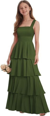 Tiered Chiffon Junior Bridesmaid Dresses for Teen Girls Long Flower Girl Dress Spaghetti Straps Girls Prom Dress in Saudi Arabia