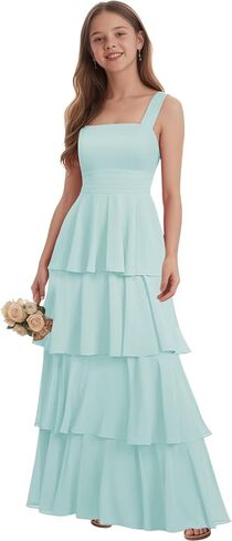 فساتين وصيفة الشرف للصغار من الشيفون المتدرج للفتيات المراهقات فستان طويل لفتاة الزهور بأشرطة سباغيتي للفتيات في الحفلة الراقصة in Kuwait