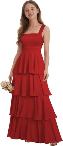 Tiered Chiffon Junior Bridesmaid Dresses for Teen Girls Long Flower Girl Dress Spaghetti Straps Girls Prom Dress in Saudi Arabia