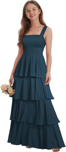 Tiered Chiffon Junior Bridesmaid Dresses for Teen Girls Long Flower Girl Dress Spaghetti Straps Girls Prom Dress in Saudi Arabia