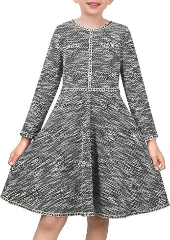 Sunny Fashion Girls Dress Red Christmas Stripe Pearl Vintage Party Long Sleeve in Saudi Arabia