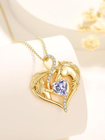14K Gold Horse and Cowgirl Necklace for Women,Heart Birthstone Pendant,Western Cowgirl Jewelry Valentine's Day Birthday Gifts for Equestrian Enthusiast and Country Style Lovers in Saudi Arabia