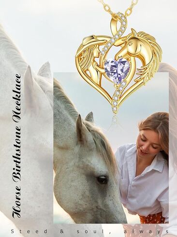 14K Gold Horse and Cowgirl Necklace for Women,Heart Birthstone Pendant,Western Cowgirl Jewelry Valentine's Day Birthday Gifts for Equestrian Enthusiast and Country Style Lovers in Saudi Arabia