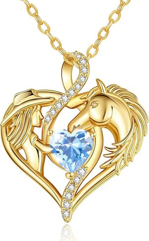 14K Gold Horse and Cowgirl Necklace for Women,Heart Birthstone Pendant,Western Cowgirl Jewelry Valentine's Day Birthday Gifts for Equestrian Enthusiast and Country Style Lovers in Saudi Arabia