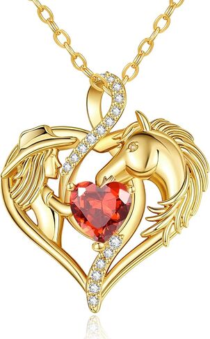 14K Gold Horse and Cowgirl Necklace for Women,Heart Birthstone Pendant,Western Cowgirl Jewelry Valentine's Day Birthday Gifts for Equestrian Enthusiast and Country Style Lovers in Saudi Arabia