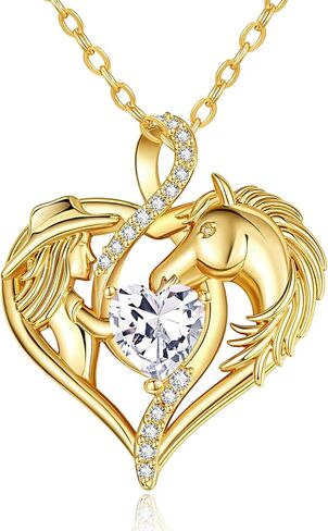 14K Gold Horse and Cowgirl Necklace for Women,Heart Birthstone Pendant,Western Cowgirl Jewelry Valentine's Day Birthday Gifts for Equestrian Enthusiast and Country Style Lovers in Saudi Arabia
