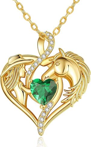 14K Gold Horse and Cowgirl Necklace for Women,Heart Birthstone Pendant,Western Cowgirl Jewelry Valentine's Day Birthday Gifts for Equestrian Enthusiast and Country Style Lovers in Saudi Arabia