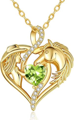 14K Gold Horse and Cowgirl Necklace for Women,Heart Birthstone Pendant,Western Cowgirl Jewelry Valentine's Day Birthday Gifts for Equestrian Enthusiast and Country Style Lovers in Saudi Arabia