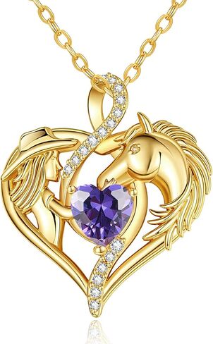 14K Gold Horse and Cowgirl Necklace for Women,Heart Birthstone Pendant,Western Cowgirl Jewelry Valentine's Day Birthday Gifts for Equestrian Enthusiast and Country Style Lovers in Saudi Arabia