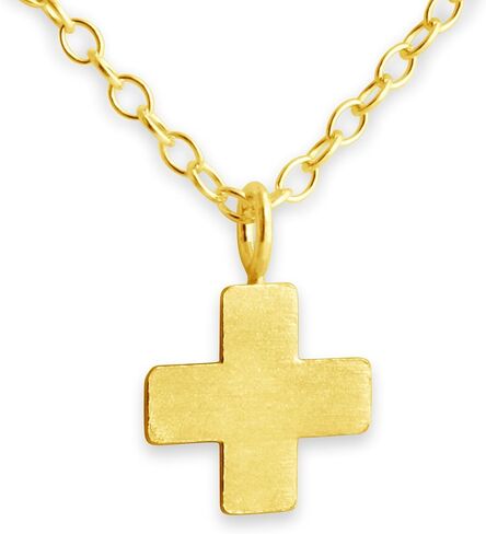 قلادة AZAGGI مصنوعة من الفضة المطلية بالذهب وبسيطة وصغيرة الحجم ورمز ديني للصليب اليوناني بالإضافة إلى قلادة على شكل علامة مطلية بالذهب in Kuwait