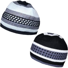 Pack 2 Colors Muslim Beanie Cap AMN-260P2 Islam Kufi Prayer Knit Hat Crochet Taqiyah Takke Skull Topi Eid Ramadan Gift in Saudi Arabia