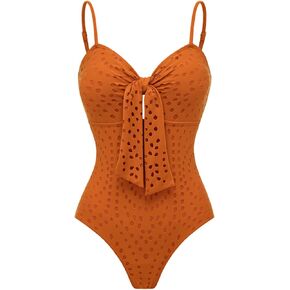 FLAXMAKER Hollow Adjustable Straps Bathing Suits Sling Cut Out Bow Tie One Piece Swimsuit and Skirt in Kuwait