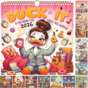 2026 Du-ck It Calendar for Tired Assed Women, Cute Duck Wall Calendar, 12-Month Square 11.4 x 11.4, Funny Women’s Planner with Monthly Duck Art, Large Write-In Boxes, January–December 2026 in Saudi Arabia