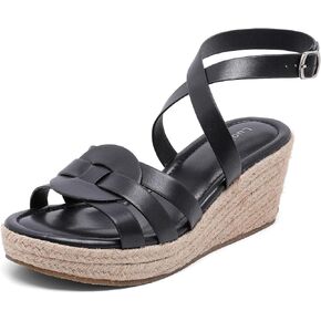 صنادل Luoika النسائية ذات العرض الواسع، حزام الكاحل مفتوح عند الأصابع وكعب عريض للنساء، صنادل نسائية صيفية كاجوال موجزة. in Kuwait