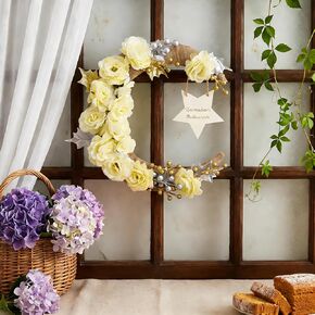 Ramadan Door Wreath Eid Ramadan Mubarak Decorations for Home Front Door Wall Window Indoors Outdoor Farmhouse Decor with Artificial Flowers Metal Champagne 12.6 Inches in Kuwait