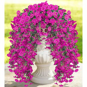 Artificial Hanging Flowers for Outdoors, 4Pcs UV Resistant Morning Glory Vine Fake Flowers with Eucalyptus Leaves, Realistic Silk Faux Hanging Plants Decorations for Outside Planter Porch(Yellow) in Saudi Arabia