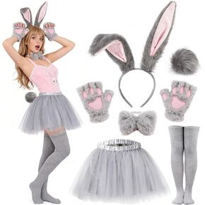 Bunny Costume Adult Bunny Ears Headband Rabbit Bowtie Tail Tutu Skirt Stocking Rabbit Easter Costume in Kuwait