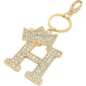 CBC Crown Crystal Rhinestone Letter Initial Keychain, Gold Metal, Bag Charm with Key Ring Approx. 2.17" x 2.56" in Kuwait