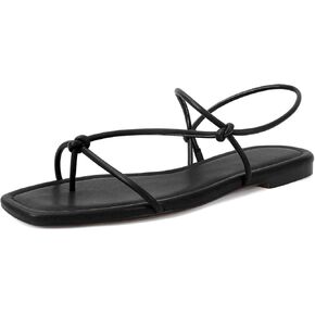 صندل مسطح سوداء للنساء مريحات صنادل اصبع أخمص القدمين المربعون in Kuwait