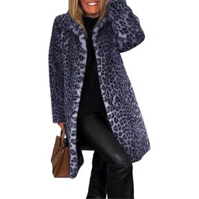Women's Warm Comfortable Faux Leopards Print Jackets with Open Front Design Ideal for Cold Weather Activities Fuzzy in Kuwait