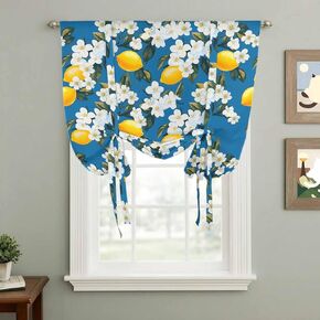 White Flowers Tie Up Curtains for Window, Yellow Lemon Fruit Vintage Watercolor Thermal Insulated Balloon Shade Adjustable Rod Pocket Curtains Valance Panels for Kitchen Bathroom Café 46'' x 63'' in Saudi Arabia