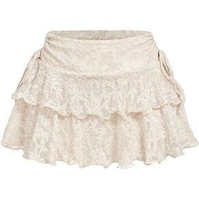 Women's Lace Ruffle Hem Mini Skirt Layered Side Drawstring Skirts Lolita Skirts in Kuwait