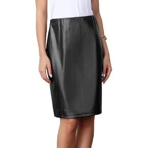 تنانير Allegra K من الجلد الصناعي للنساء من البولي يوريثان ذات الخصر العالي المطاطي تنورة متوسطة الطول in Kuwait