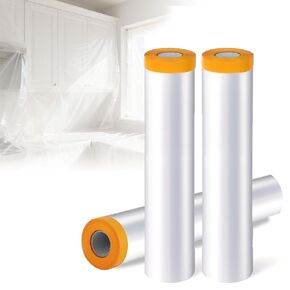 4 لفات 8.9 × 65.6 قدم، طبقة لاصقة مسبقة اللصق، شريط وستارة قماش، قطعة قماش بلاستيكية للطلاء، وتغطية السيارات وحماية الأجهزة (8.9 × 65.6 قدم) in Kuwait