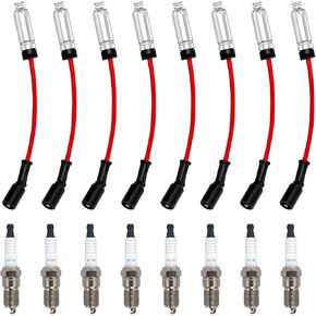 9748HH Spark Plug Wires Set with 41-110 Iridium Spark Plugs Compatible with Chevy Silverado Tahoe Suburban GMC Sierra Yukon Cadillac Escalade 4.8 5.3 6.0 6.2 V8, Replace 41-162 48322 9748GG (8 Set) in Kuwait