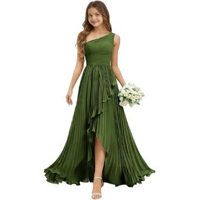One Shoulder Junior Bridesmaid Dress for Wedding Chiffon Sleeveless Pleated A-Line Slit Long Girls Flower Girl Dress in Kuwait
