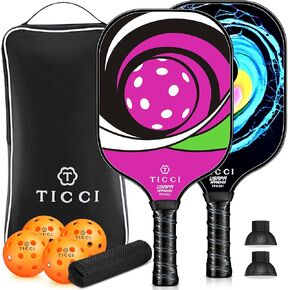 مجداف كرة المخلل من TICCI، معتمد من الولايات المتحدة الأمريكية من الألياف الزجاجية الفاخرة، مجموعة مكونة من مضاربين مع 4 كرات مخلل، وحقيبة شبكية واحدة، و2 مسترد كرات، وحقيبة حمل محمولة للمبتدئين واللاعبين المحترفين in Kuwait