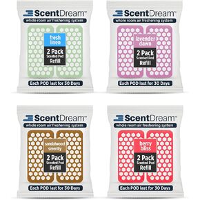 Refill Variety Pack (4) Scents total of (8) Pods 240 Day Supply, (2) Lavender Dawn, (2) Berry Bliss, (2) Sandalwood Serentiy, (2) Fresh Linen Scent Dream Non Toxic Pods Last 30 Days Each in Saudi Arabia