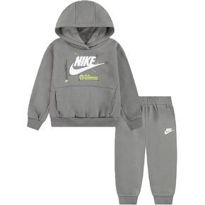 بلوفر بغطاء رأس صوف للأطفال الصغار من Nike، طقم بدلة رياضية مكون من قطعتين (رمادي، 12 شهرًا) in Kuwait