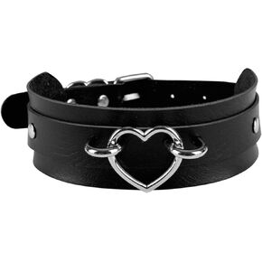 Thick Black Faux Leather Choker Collar with Heart Ring, Gothic Punk Rock Emo Necklace for Women Cosplay in Kuwait