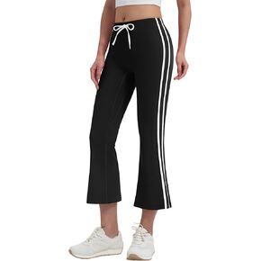 MOOSLOVER Women Flare Capri Yoga Pants High Waisted Side Stripe Drawstring Bootcut Flared Cropped Leggings in Saudi Arabia