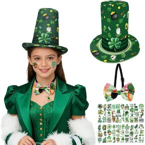 Simple polymer St Patrick's Day Hat with Bow Tie and Tattoo Leprechaun Hat irish Green Top Hat for Men and Women St Patricks Day Accessories in Kuwait