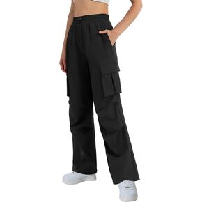 keriffe Womens Cargo Pants High Waisted Casual Baggy Parachute Wide Leg Hiking Pants with 4 Pockets in Kuwait